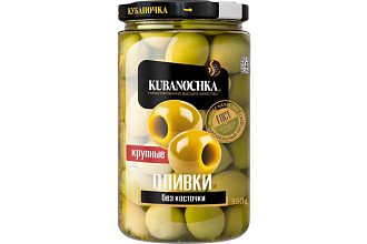 Оливки Крупные в заливке с/к 360г ст/б Кубаночка