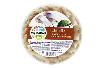 Сельдь филе-кус в масле с Дымком 175гр Меридиан